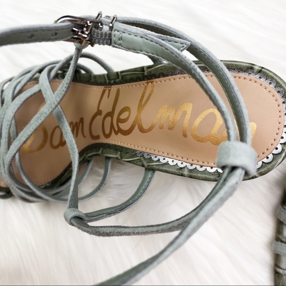 New Sam Edelman Daffodil Sandals in Seafoam Mineral Green Croc Embossed Leather - Picture 8 of 15